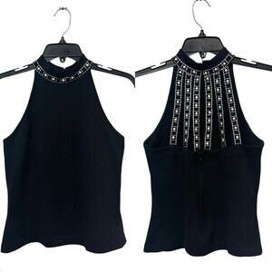 St. John Vintage Black Knit Embellished Pearl Rhinestone Halter Going Out Top